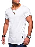 Rello & Reese Herren Oversize T-Shirt Crew Rundhals MT-7103 [Weiß, L]