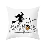 Mengove Halloween Kissenbezüge quadratisch Überwurf Baumwolle Leinen Muster gedruckt Thema Zuhause Sofa Bettwäsche Kürbis Dekoration Vintage New Happy Ghost Witch Kürbis Laterne Home D