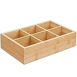 QinWenYan Teebox Bambusholz-kompakter Tee-Food-Speicher-Organizer-Bin-Box 6 Geteilte Abschnitte Halter for Teebeutel,Kaffee,Pakete,Zucker für Tee (Farbe : Wood Color, Size : One Size)