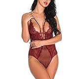 SumLeiter Damen Sexy Dessous Tiefer V-Ausschnitt Bodysuit Overall Spitze Corsage Set Reizwäsche Negligee Sexy Babydoll mode Einteiliger Lingerie Enge Pyjamas Unterwäsche Versuchung Nachtw