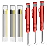 FeelMeet Massive Schreiner Bleistift mit Nachfüllungen Tieflochstift Holzbearbeitungsmarkierungswerkzeuge Eingebauter Bleistiftspitzer für Carpenter Scriber Woodworking Architek