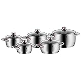 WMF Quality One Topfset Induktion 5-teilig, Kochtopf Set mit Glasdeckel, Cromargan Edelstahl poliert, Induktions Töpfe Set unbeschichtet, Dampföffnung