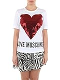 Love Moschino Womens Short Sleeve Sequin Heart + Logo T-Shirt, Multicolor, 38