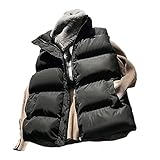 SHOUJIQQ Damen Kurze Steppweste - Baumwolle Daunenweste Winter Lose Weste Mantel, Frühling Ärmellose Baumwolle Wattierte Weste Jacke Für Damen Winddichte Warme Weste,Schwarz,M