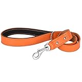 Riparo Heavy Duty Leder Hundeleine mit gepolstertem Griff, 91 cm lang, 3 cm breit Hundetrainings-Leine für mittelgroße Hunde (Orange, 91CM x 3CM)