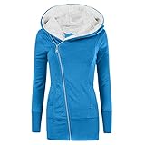 ONETIME Damen Fleece Pullover Mit Kapuzen Winter Fleece Einfarbig Hoodie Pullover Mittellanger Mantel Mit ReißVerschluss Kapuzenjack