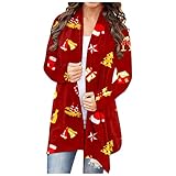 Weihnachten Strickjacken Damen Langarm Elch Rentier Muster Elegant Aesthetic Sweatshirt Cardigan Mantel Christmas Offene Oberteile Winter Xmas Pullover Leichtgewicht Outwear Strickmantel Mit T