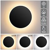 LEDMO 10W LED Wandleuchte Innen mit Berührungssensor,Moderne Schwarze Runde Wandleuchte 3 Farben Einstellbar 3000K 4000K 6000K,Wandlampen Innen Geeignet für Wohnzimmer,Schlafzimmer,Flur usw