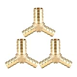 Sourcing Map 16 mm x 12 mm x 12 mm Schlauch-ID Messing-Reduzierstück, Y-Form, 3-Wege-Adapter, 3 Stück