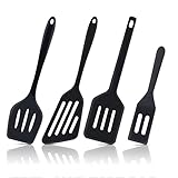 Exslend Pfannenwender, Silikon Küchenhelfer Set, Hitzebeständiger Küchenutensilien zum Kochen, Backen, Spülmaschinengeeignet, Schwarz, 4 Stück