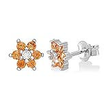 Unicornj Kinder Sterling Silber 925 Hellorange Cz 6 Blütenblatt Blume November Geburtsmonat Ohrstecker Ohrringe I