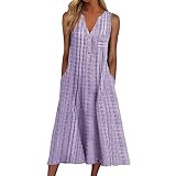 QAZX Sommerkleid Damen Lang Elegant Drucken Freizeitkleid V-Ausschnitt ärmellos Sommer Lange Kleider Mit Taschen Vintage Kleider GroßE GrößEn Strandkleid Mädchen Partykleid Tunika Kleid Cocktailk