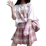 Vocha Damen Kawaii T-Shirt Rock schulsachen Tshirt Aesthetic Clothes Vintage Sommer Japan Harajuku Tops e-Girl Klamotten Teenager mädchen y2k, T-Shirt + Rock (White,M,M)