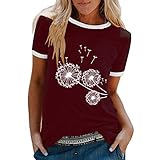 Yowablo T-Shirt Top Pullover Damen Mode Casual Print O-Ausschnitt Lose Kurzarmbluse ( XL,2Wein )