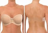 YANDW Trägerloser BH Leicht Gepolsterter Rückenfreier mit Multiway Klarer Transparenten Rücken Unsichtbar Trägern Brassière Damen Vollschalen Große Größen Brüste Nude,85D