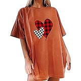 CCOOfhhc Damen Streetwear Sport Oberteile Vintage Sweatshirt Teenager Mädchen Tunika Lang Tops Damen Oversized Tshirt Lustig Liebes Herz Bedruckte Sportshirt Kurzarm Rundhals Top