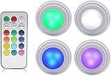 Unterschrank-Lichter, kabellos, RGB-Fernbedienung, verstellbare LED-Puck-Schrankleuchten, mehrfarbig, LED-Akzentleuchten, batteriebetrieben (4 Stück)