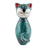 Tangoo Keramik Katze Mini türkis Effektglasur mit Sprenk