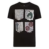 Attack on Titan - Vier Schutzschild - Offizielles Herren T-Shirt - Schwarz, M