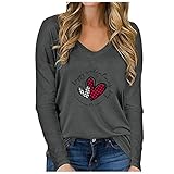 Teen Girls Valentine's Day Love Heart Arrow Graphic T Shirt Women Casual Fashion V Neck Long Sleeve Tunic Spring Summer Tee Shirt Gift for Girlfriend, grau, X-Larg