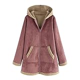 Wildleder Plüsch Parka Damen Warme Mantel Braun Vintage Hoodie Winterparka mit Kängurutasche Oversized Retro Oversize Hoodie Outwear mit Kapuze Übergroße Retro Old School Teddy Fleece Winterjack