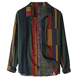 wuitopue Herrenhemden mit langen Ärmeln, Strickjacken, Knopf-Bluse, gestreift, Patchwork-Hemden, Größe S-XXXXXXXL, Army Green #a, XXL
