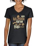 Comedy Shirts - Mein Halloween Kostuem hat der Hund gefressen - Damen V-Neck T-Shirt - Schwarz/Hellbraun-Beige Gr. L