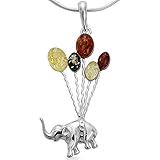 925 Silber Bernstein Elefanten Schmuck Anhänger - schwebender Zirkus Elefant mit Luftballon #1640