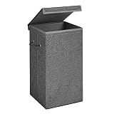 SONGMICS Wäschekorb 85L, Wäschesammler aus Leinenimitat, Wäschetruhe mit magnetischem Deckel und Griffen, faltbar, Wäschesack herausnehmbar, dunkelgrau LCB001G02