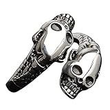WIPOCN Edelstahl Gothic Double Schädel Open Ring Pirat Lokomotive Samurai Lokomotive Ring Cocktail Party Schmuck Silber Größe 7-12 (Farbe : Silver, Größe : 8)