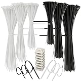 KINETZ Kabelbinder Schwarz und Weiß Nylon, Kabelbinderhalter 10 Stück, UV Beständig, Premiumqualität Lang Kabelbinder Schwarz und Kabelbinder Weiß (500)