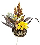 Flair Flower Gesteck aus künstlichen Sonnenblumen und Blättern mit Eichhörnchen im Zapfen-Topf Blumen Herbstgesteck Künstlich Thanksgiving Herbst Herbstdeko Dekofigur, 090233GN, 28x30x15 cm, Gelb
