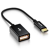 deleyCON USB OTG Adapter mit Nylonkabel & Metallstecker - USB C Stecker auf USB A Buchse Datenkabel Smartphone & Tablet verbinden mit USB Stick - 10cm Schw
