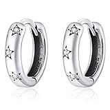 Qings Creolen Silber Damen,Ohrringe Silber 925 mit Sternen Zirkonia Creolen Klein Earrings Schmuck Geschenk für Frauen und M