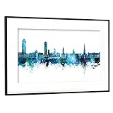 artboxONE Poster mit Rahmen Schwarz (Metallic) 60x40 cm Karlsruhe Germany Skyline Blue von Michael Tomp