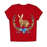 T-Shirt für Damen, Rundhalsausschnitt, Osterdruck, täglich, lose Blusen, Tops, rot, XXXXL