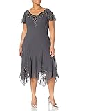 J Kara Damen Plus Size V-Neck Hanky Hem Short Dress Kleid fr besondere Anlsse, Grau/Schwarz/Quecksilber, 46 M