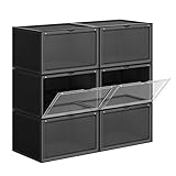 SONGMICS Schuhboxen, 6er Set, stapelbare Schuhorganizer, Kunststoffboxen mit durchsichtiger Tür, Schuhaufbewahrung, für Schuhe bis Größe 46, 36 x 28 x 22 cm, schwarz LSP06CB