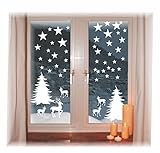 das-label Wiederverwendbare winterliche Fensterbilder weiß Winterwald mit Sterne Weihnachten Fensterdeko ohne transparenten Hintergrund (Winterwald)