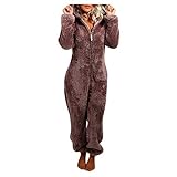 MJGkhiy Jumpsuit Damen Kuschelig Warmer Pyjama Schöner Damenpyjama Teddy Plüsch Flauschiger Einteiliger Pyjama Flauschiger Damenpyjama Weicher pyj