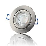 lambado® Premium LED Spot IP44 Flach Edelstahl gebürstet - Hell & Sparsam inkl. 230V 5W Strahler warmweiß dimmbar - Moderne Beleuchtung durch zeitlose Bad-Einbaustrahler/Deckenstrahler für Auß