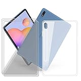 KJYF Tablethülle + [3 Stück] Panzerglas Schutzfolie für Samsung Galaxy Tab S7 Plus (12.4 Zoll) Hülle Ultradünn Schutzhülle Silikon Case Durchscheinend Schale Cover - D