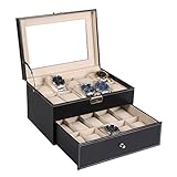 LAMZH Uhrenbox 20 Uhren Schublade Aus Uhrenaufbewahrung Uhrenbox Leather Echtglas-Fenster Abnehmbaren Uhrenkissen, Ideal Für Weihnachten Neujahr Geburtstagsgeschenk Uhr Display Aufbewahrungsbox