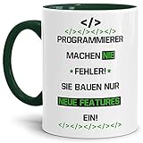 Tassendruck Berufe-Tasse Programmierer Machen nie Fehler, sie Bauen Neue Features EIN #Farbe# / Job/mit Spruch/Kollegen/Arbeit/Fun/Mug/Cup/Geschenk/Innen & Henkel Dunkelgrü