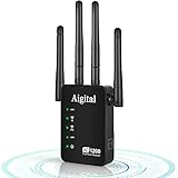 WLAN Repeater 1200Mbit/s, Aigital WLAN Verstärker 5G durch Wände Dualband WiFi Booster mit 4 External Antennas und 2 LAN/WAN Port, Kompatibel zu Allen WLAN Geräten für den Home Office G