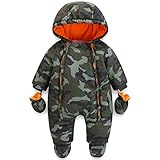 Baby Winter Overall Mit Kapuze Jungen Schneeanzüge mit Handschuhen und Füßlinge Warm Kleidungsset 6-9 M