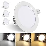 EINFEBEN 6W LED Einbaustrahler 3er Set Einbaustrahler LED Panellampe Rund Deckenstrahler Farbwechsel 3 in1 LED Panel IP44 Für Schlafzimmer W