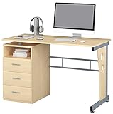 SixBros. Computerschreibtisch mit viel Stauraum, 3 Schubladen, Schreibtisch in Ahorn hell Holzoptik, 120 x 58 cm S-352/112
