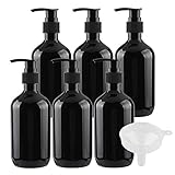 FBJIE 6 Stück 300 ml 10 oz Leere Rund Schwarz Kunststoff Flasche mit Seifenspender, 300ml Lotionspender Gelspender Pump zum befüllen für Cremigen Substanzen, Lotionen,Gele Lotion-Spender mit T