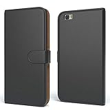 EAZY CASE Tasche kompatibel mit Huawei P8 Lite (2015) Schutzhülle mit Standfunktion Klapphülle im Bookstyle, Handytasche Handyhülle Flip Cover mit Magnetverschluss und Kartenfach, Kunstleder, Schw